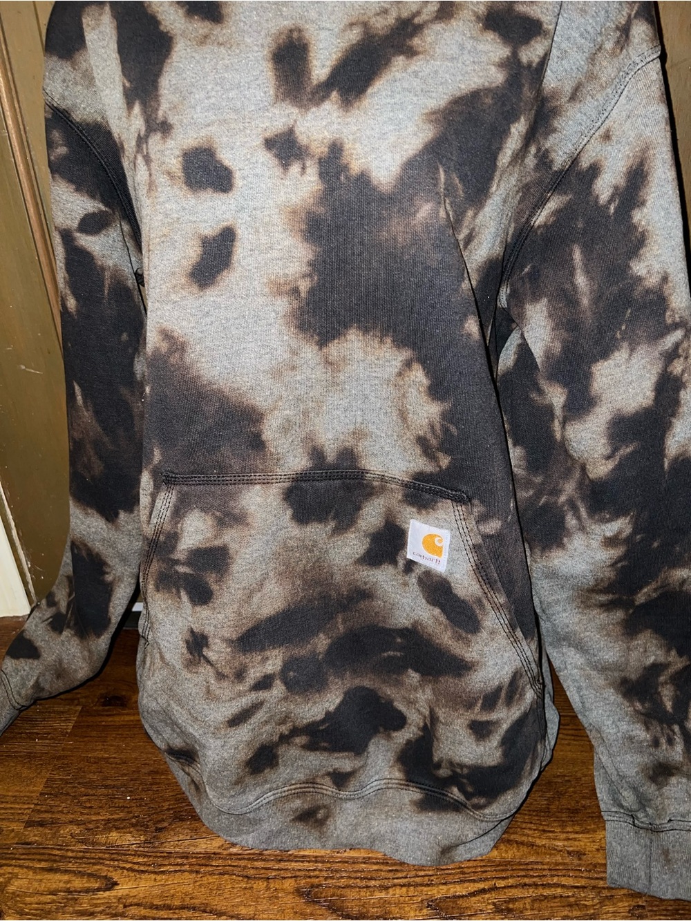 Carhartt Loose Fit Black Gray Acid Wash Custom Pullover Sweatshirt Hoodie Size M - Picture 7 of 10